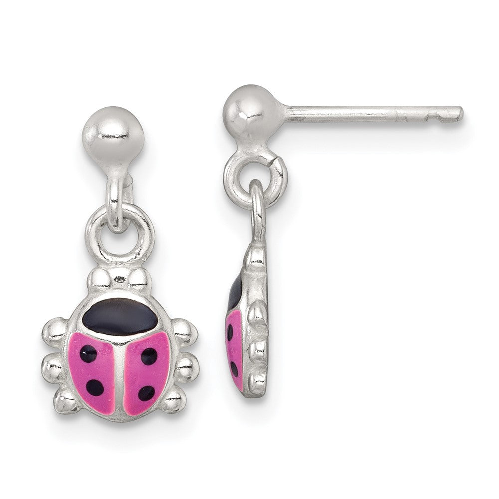 Sterling Silver Polished Enameled Lady Bug Children's Post Dangle Earrings (1.85 grams)