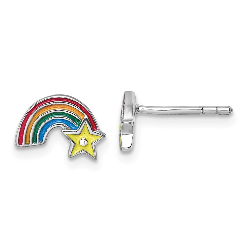 Sterling Silver Rh-plated Children's Enamel Rainbow with Star Post Earrings (1.1 grams)