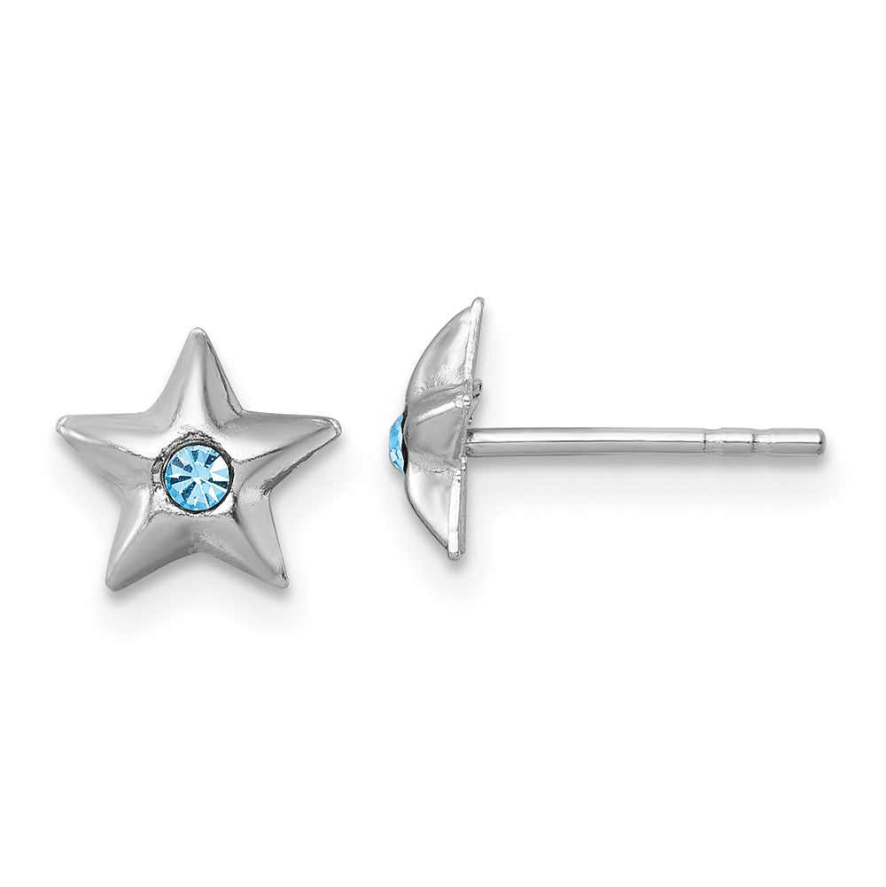 SS Madi K RH-plated Polished Blue Crystal Star Children's Post Earrings (0.5 grams)