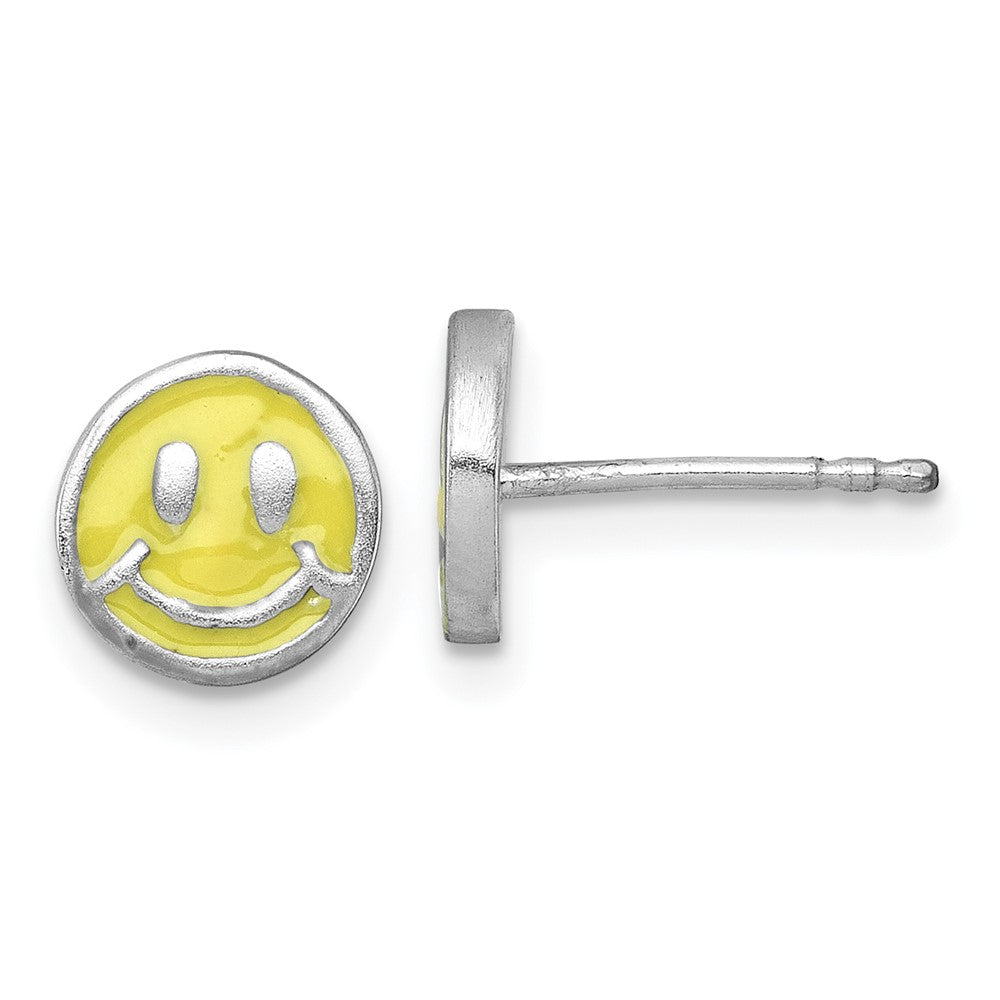 SS Madi K RH-plated Enamel Yellow Smiley Face Children's Post Earrings (1.43 grams)