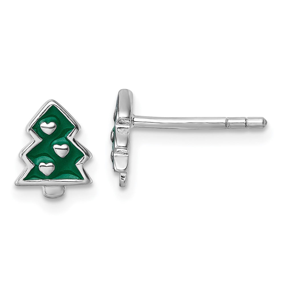 Sterling Silver Rh-plated Children's Enamel Christmas Tree Post Earrings (0.82 grams)