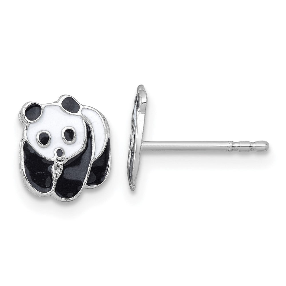 SS Madi K RH-plated Enamel Black And White Panda Children's Post Earrings (0.71 grams)