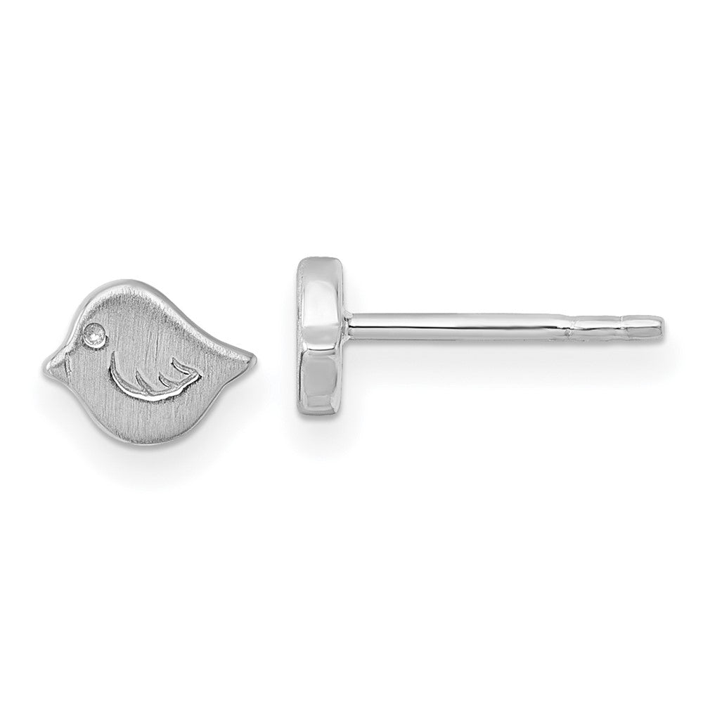 Sterling Silver Rhodium-plated Brushed Bird Post Earrings (1.07 grams)