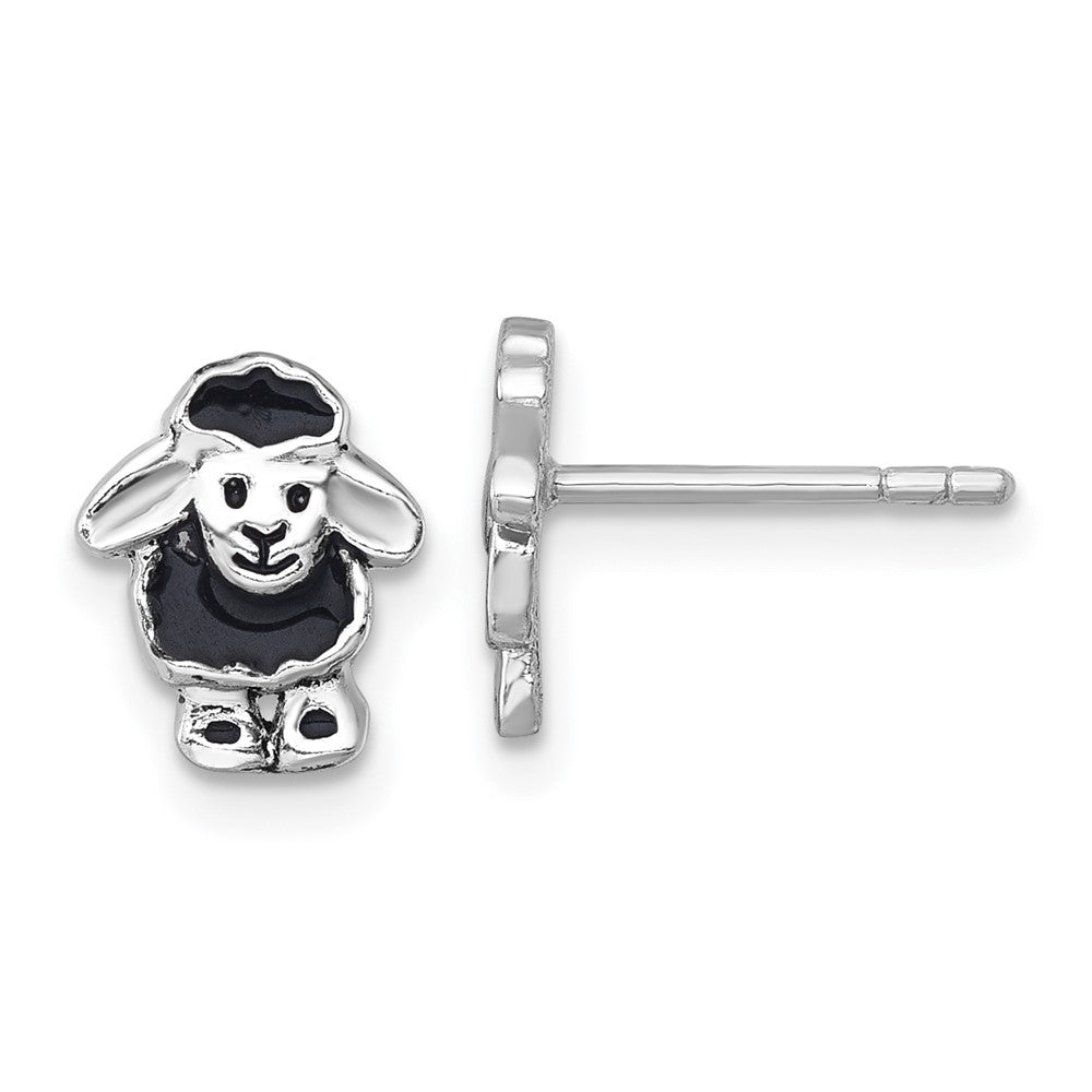 Sterling Silver Rhodium-plated Polished Enamel Black Sheep Post Earrings (1.44 grams)