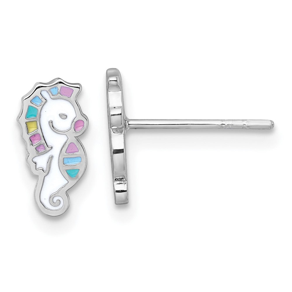 Sterling Silver Rhodium-plated Enamel Seahorse Children's Post Earrings (0.81 grams)