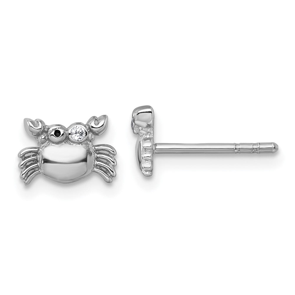 Sterling Silver RH-pl Polished Black Enamel CZ Crab Children's Post Earring (1.04 grams)