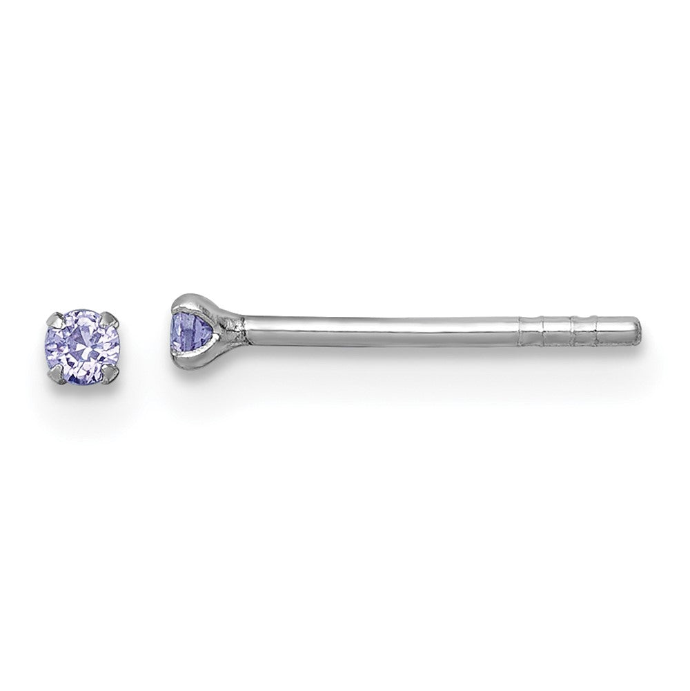 Sterling Silver Madi K RH-plat Purple 2mm CZ Children's Stud Post Earrings (0.29 grams)