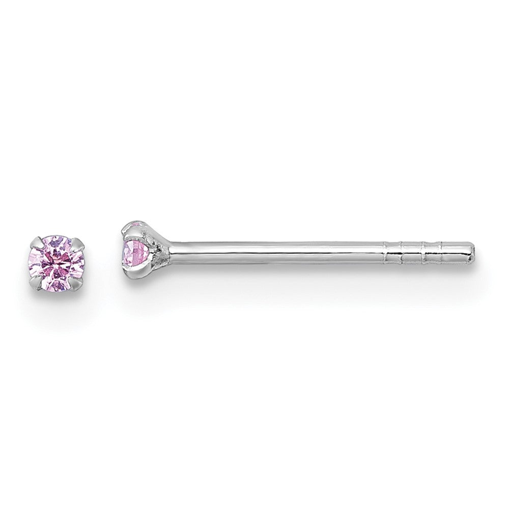 Sterling Silver Madi K RH-plated Pink 2mm CZ Children's Stud Post Earrings (0.3 grams)