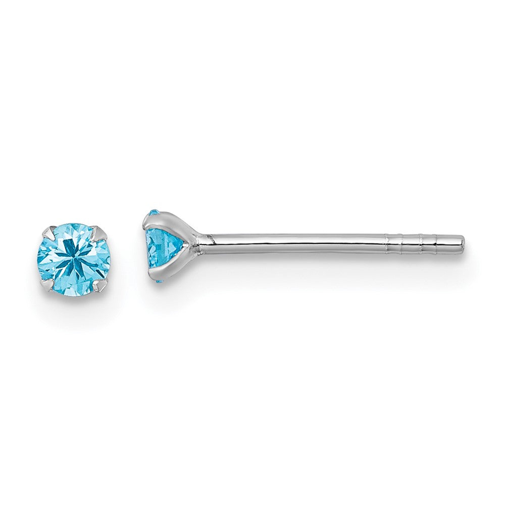 Sterling Silver Madi K RH-plated Blue 3mm CZ Children's Stud Post Earrings (0.36 grams)