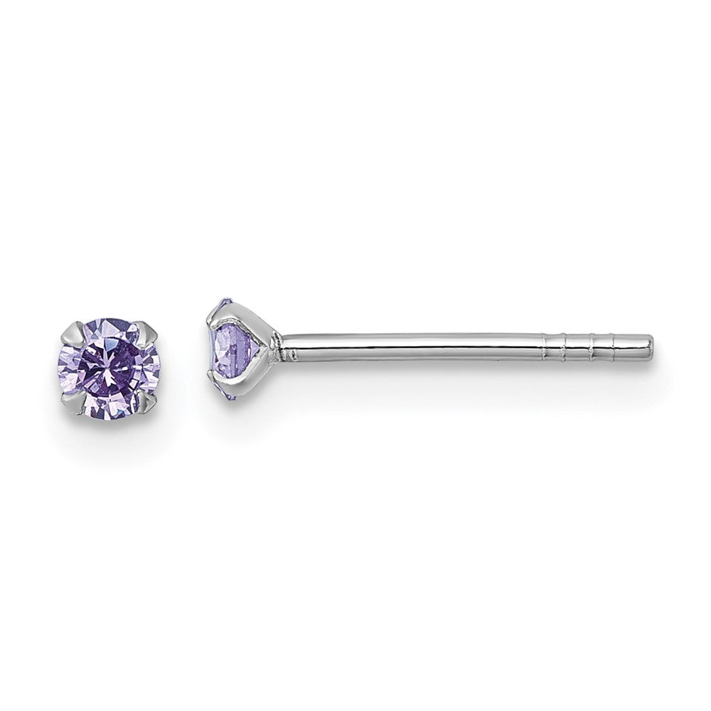 Sterling Silver Madi K RH-plat Purple 3mm CZ Children's Stud Post Earrings (0.37 grams)