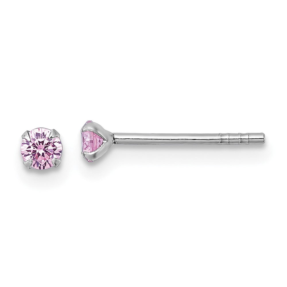 Sterling Silver Madi K RH-plated Pink 3mm CZ Children's Stud Post Earrings (0.37 grams)