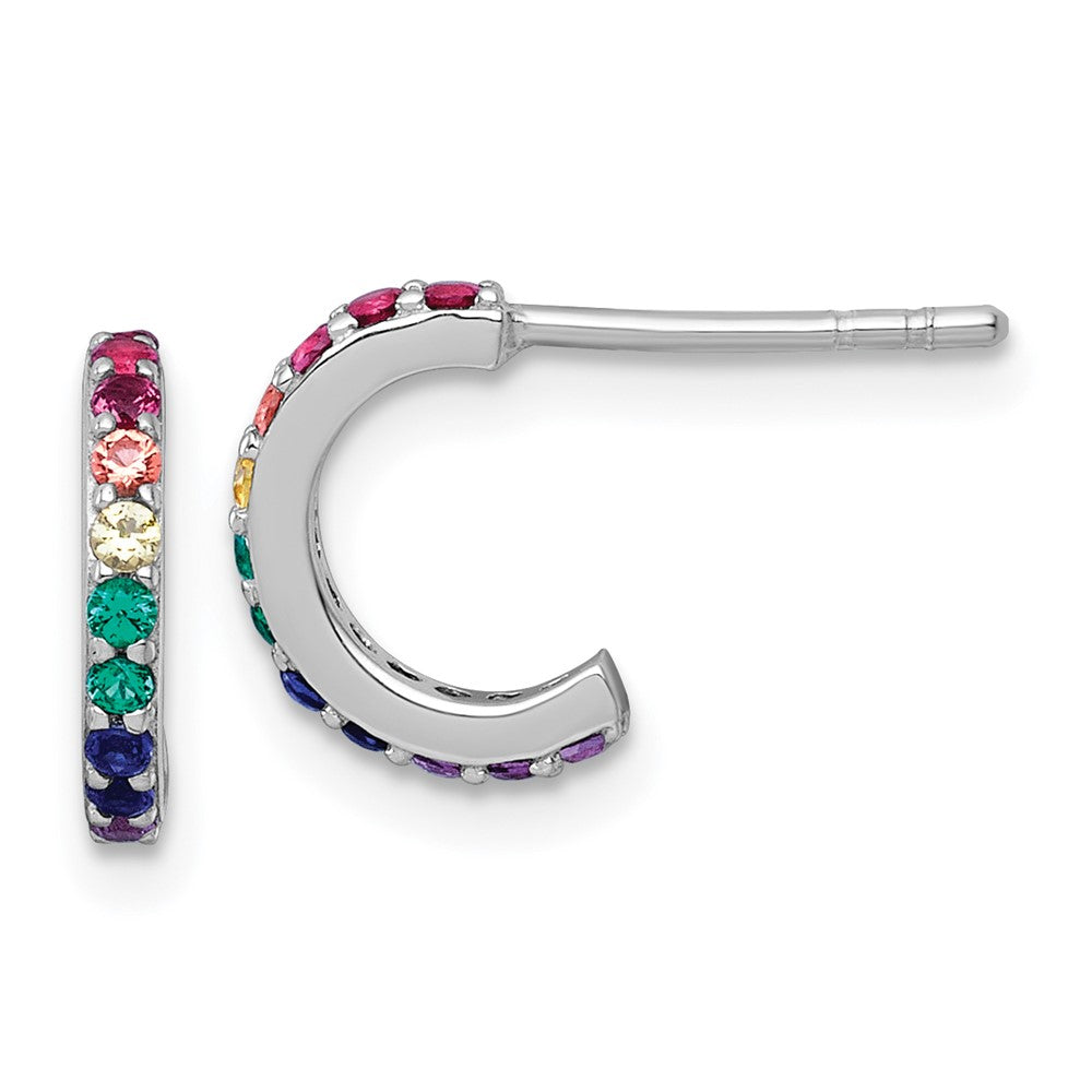 Sterling Silver RH-pl Multi Color Nano Crystal Children Hoop Post Earrings (0.99 grams)