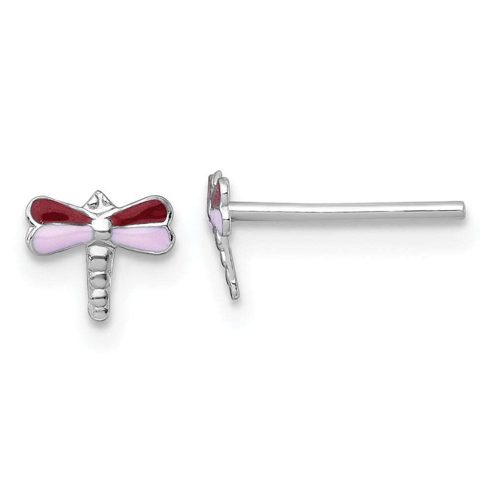 SS Madi K RH-plated Enamel Red And Pink Dragonfly Children's Post Earrings (0.37 grams)