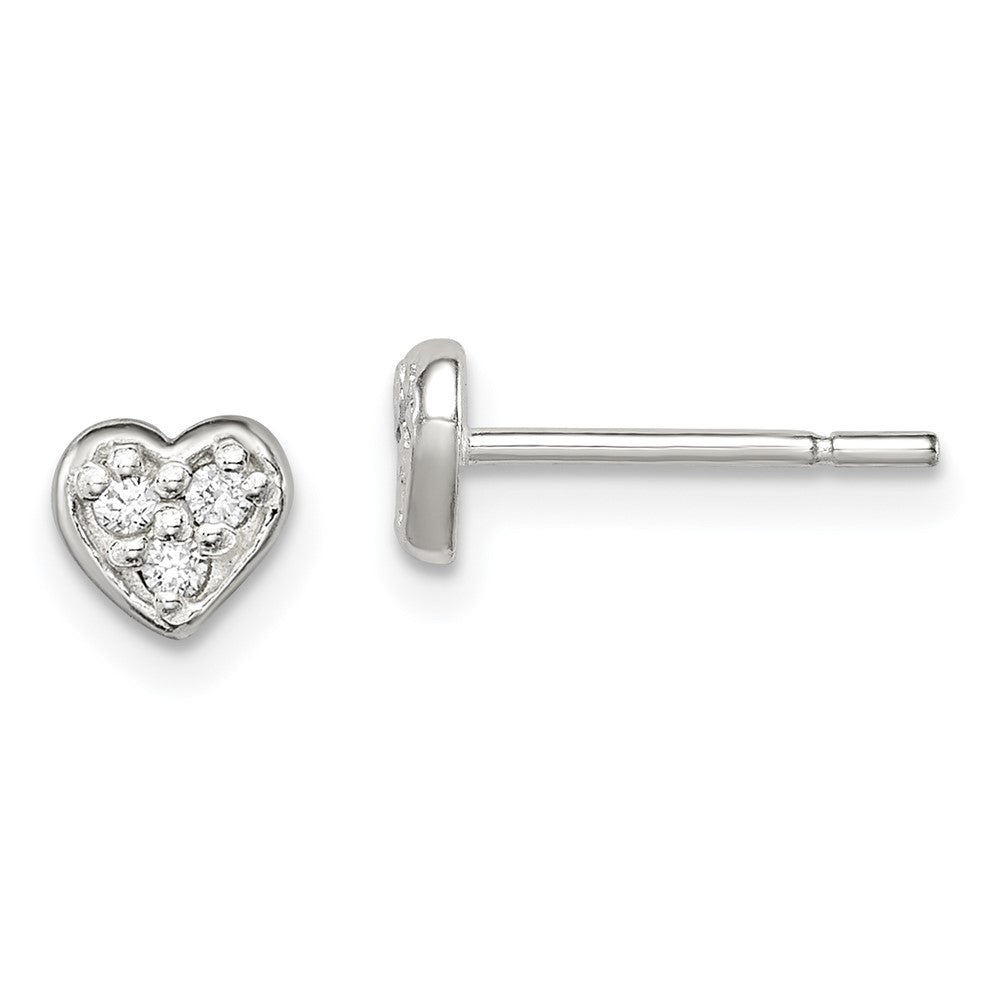 Sterling Silver Polished CZ Heart Children's Post Earrings (0.67 grams)