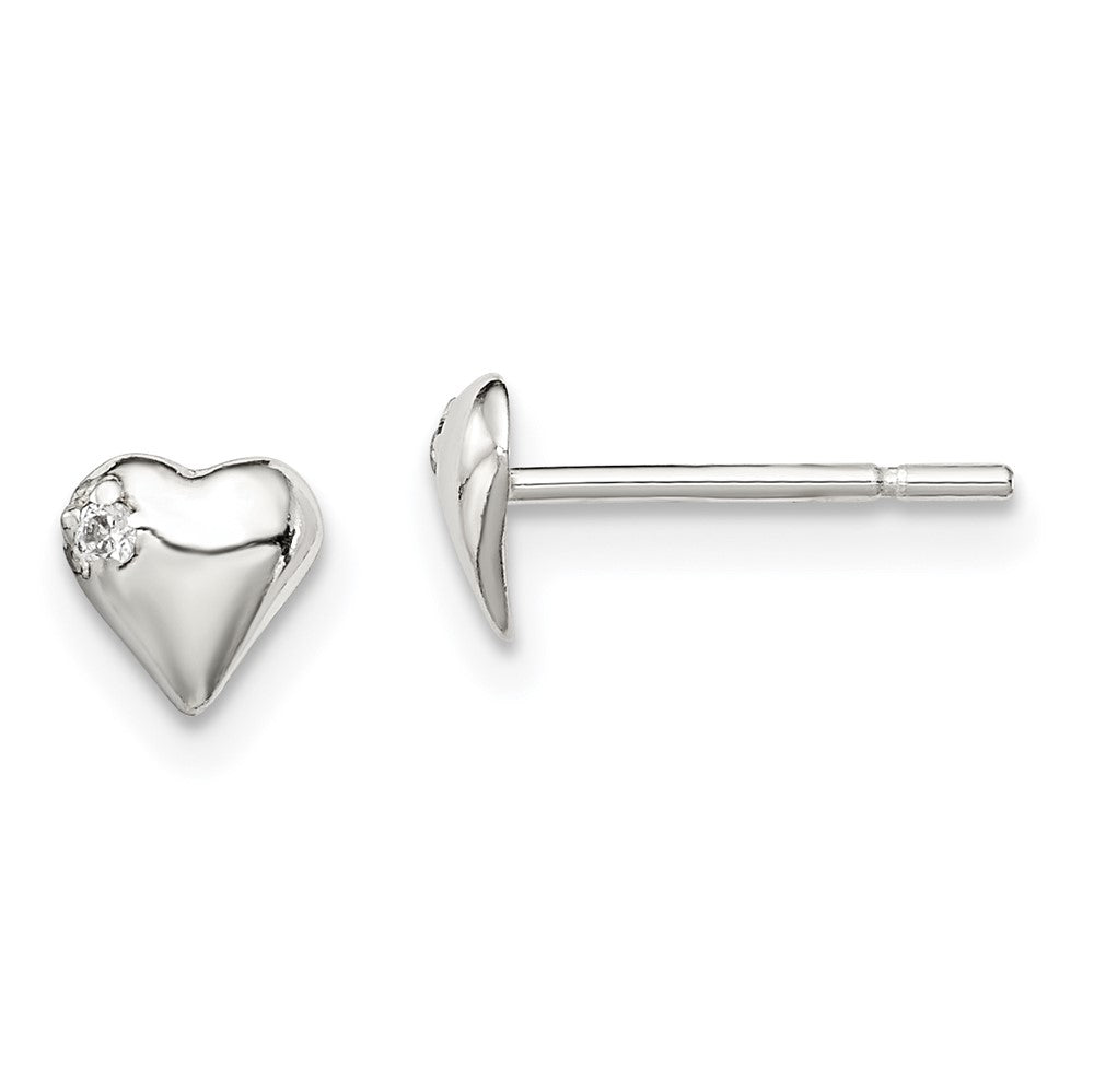 Sterling Silver Polished Heart with CZ Post Earrings (0.69 grams)