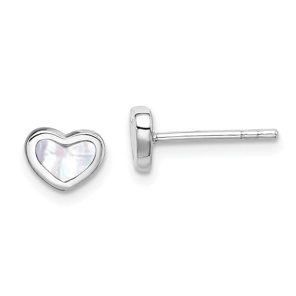 Sterling Silver Rhodium-plated Mother of Pearl Heart Post Earrings (0.9 grams)