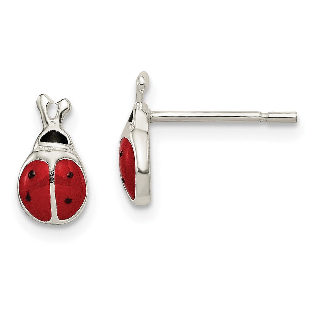 Sterling Silver Polished Red/Black Enameled Ladybug Post Earrings (1.05 grams)