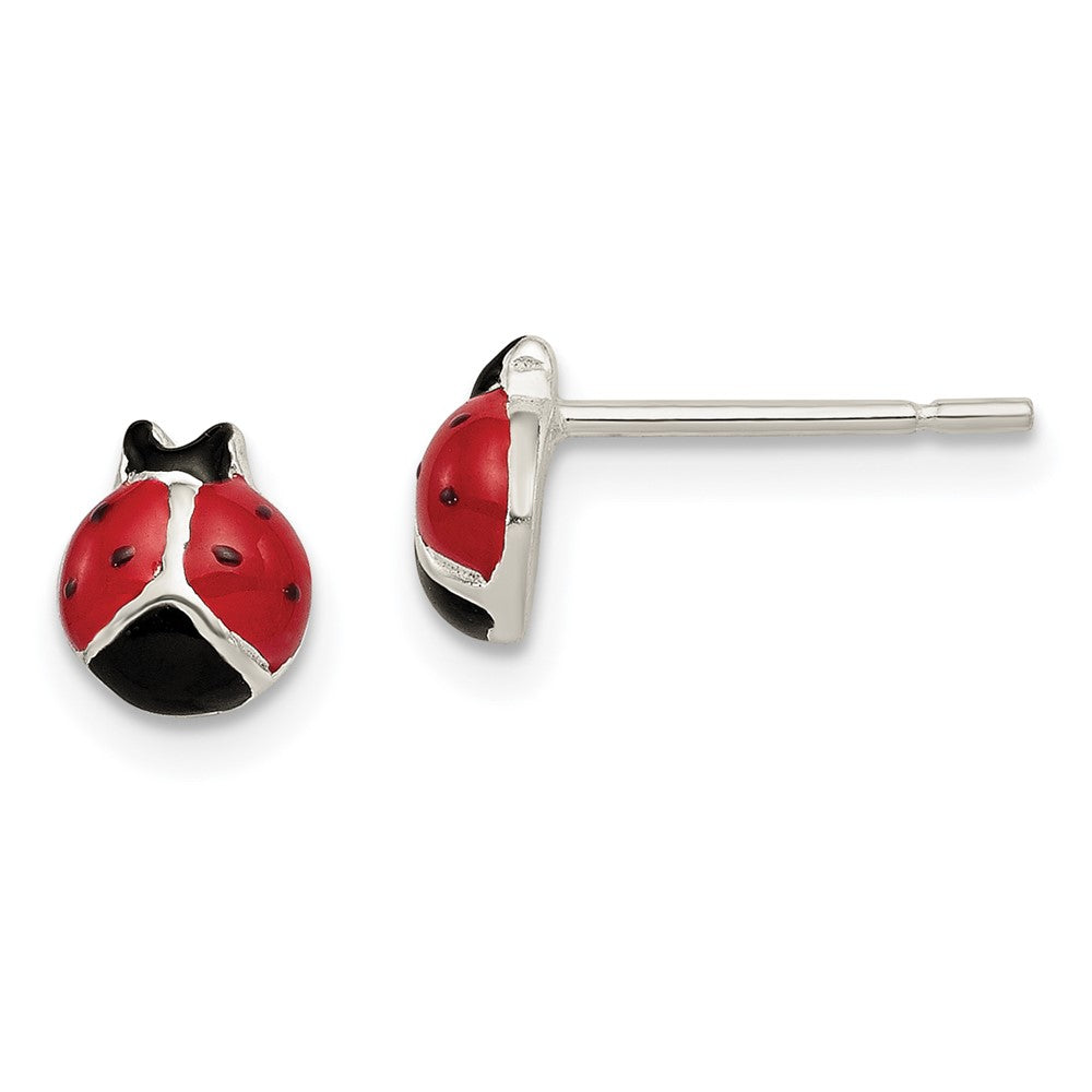 Sterling Silver Polished Red/Black Enameled Ladybug Post Earrings (1.45 grams)