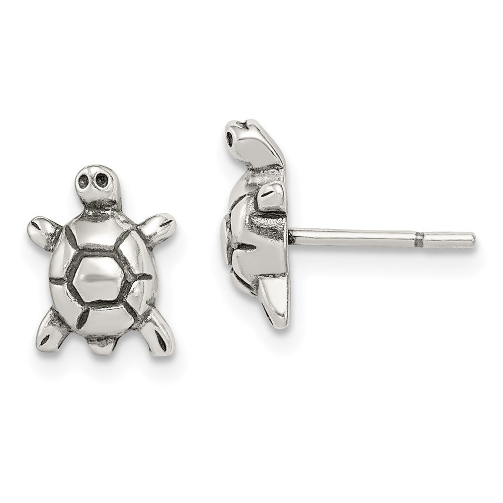 Sterling Silver Polished & Antiqued Turtle Post Earrings (1.68 grams)