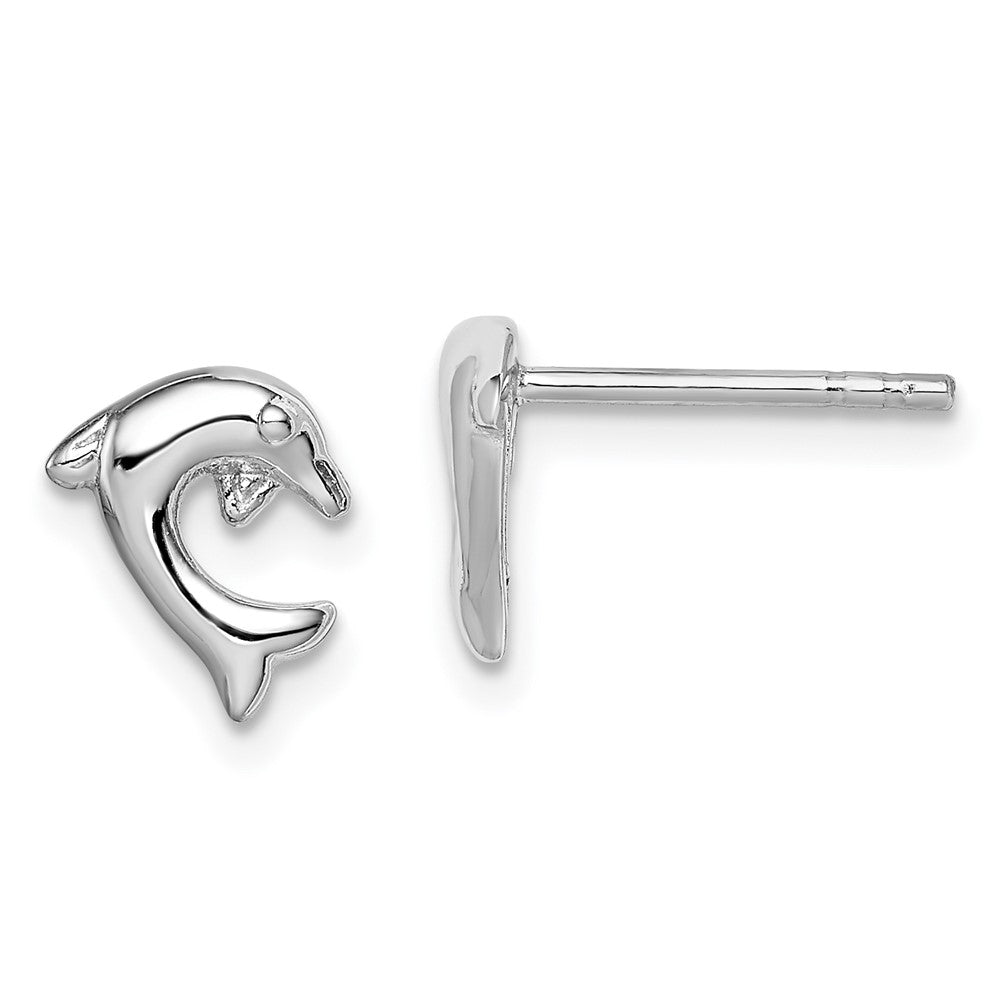 Sterling Silver Rhodium-plated Polished Dolphin Post Earrings (1 grams)