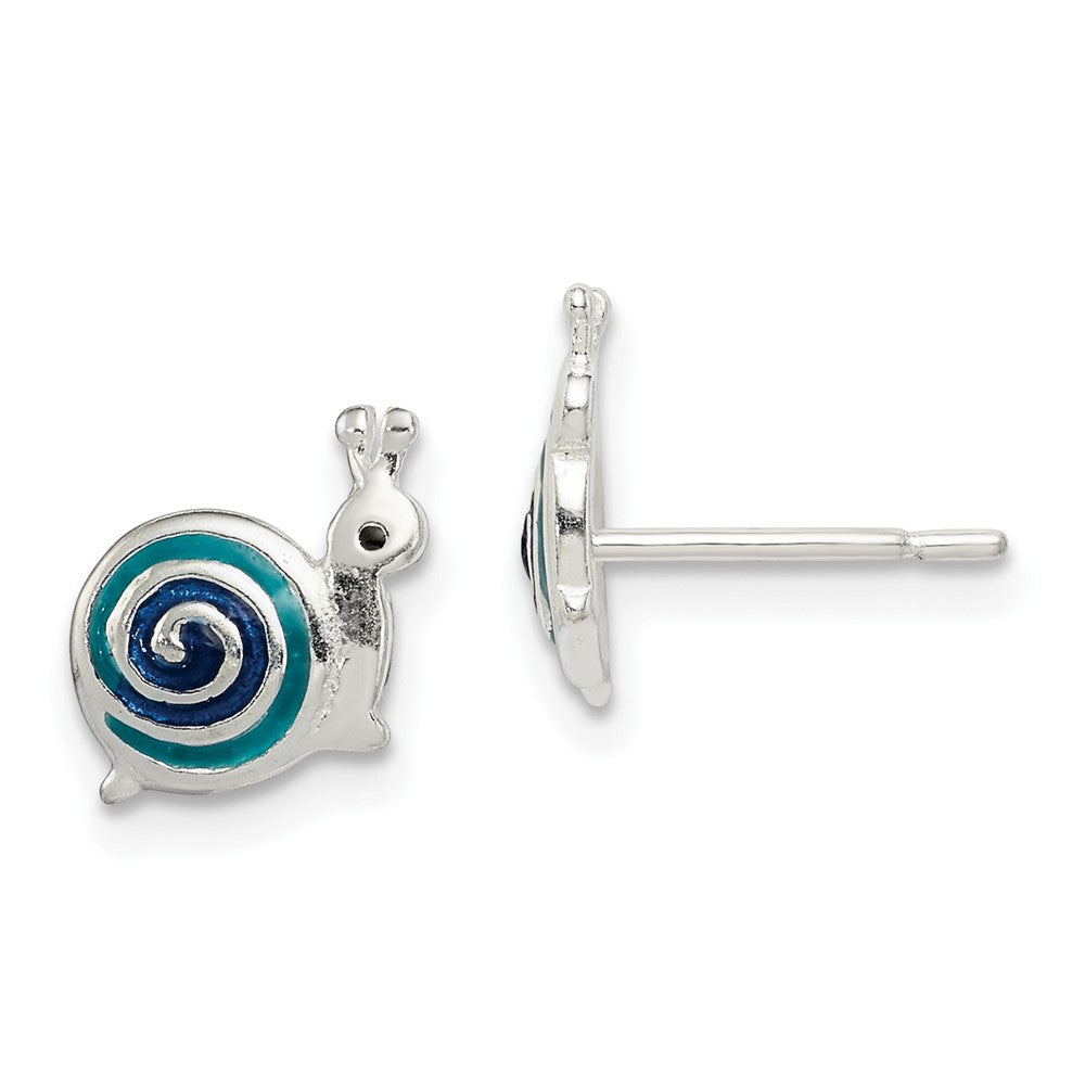 Sterling Silver Polished Blue & Black Enameled Snail Post Earrings (1.2 grams)