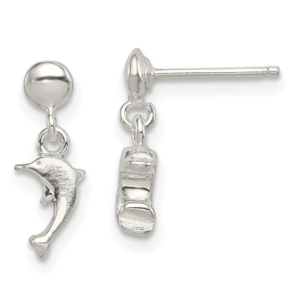 Sterling Silver Polished Dolphin Post Dangle Earrings (1.12 grams)