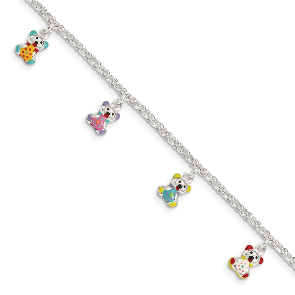 Sterling Silver Multi-color Enameled Bears w/ 1in ext Children's Bracelet (3.28 grams)