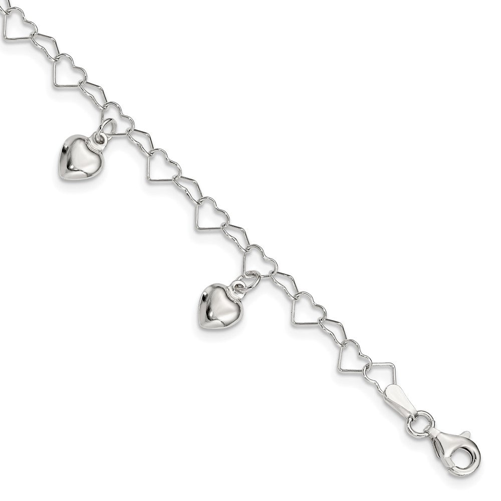 Sterling Silver Polished Dangling Heart Children's Bracelet (2.89 grams)