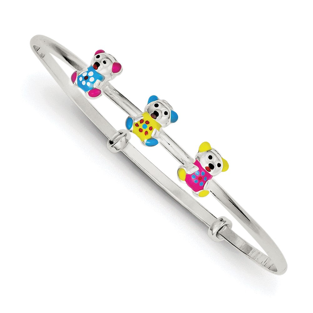 Sterling Silver Multi-color Enamel Teddy Bear Adjustable Children's Bangle (4.25 grams)