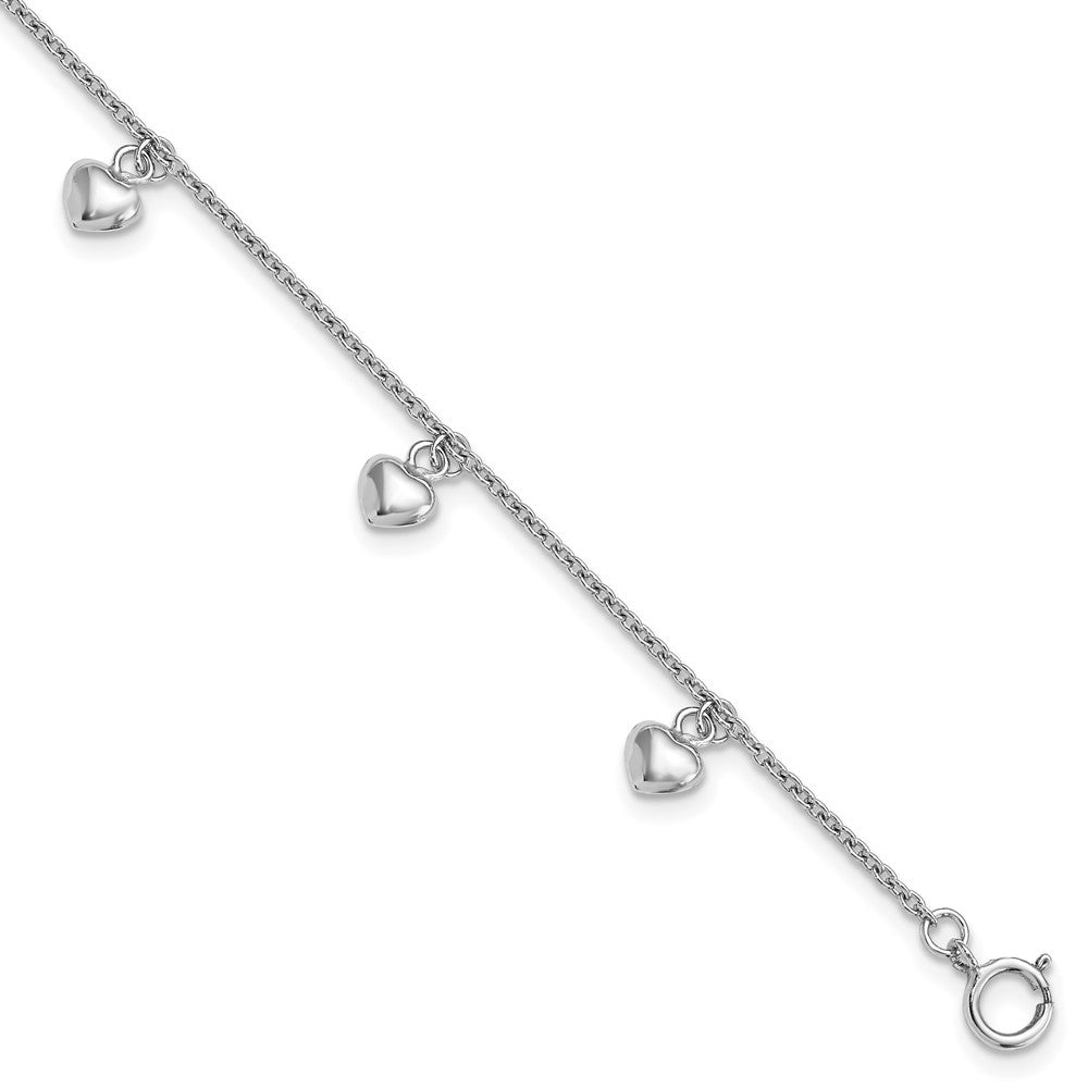 Sterling Silver Rhodium-plated Polished Hearts Children's Bracelet (1.8 grams)