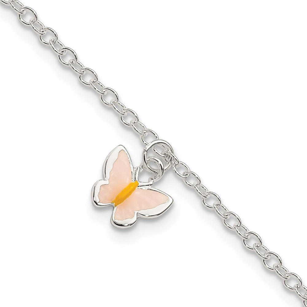 Sterling Silver Polished Enamel Butterfly w/ 1.5in ext. Childrens Bracelet (1.94 grams)