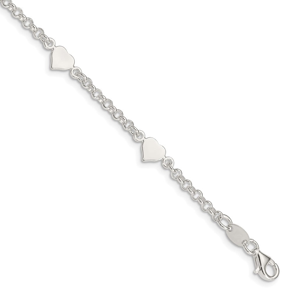 Sterling Silver Polished Hearts with .25in ext. Children's Bracelet (3.14 grams)