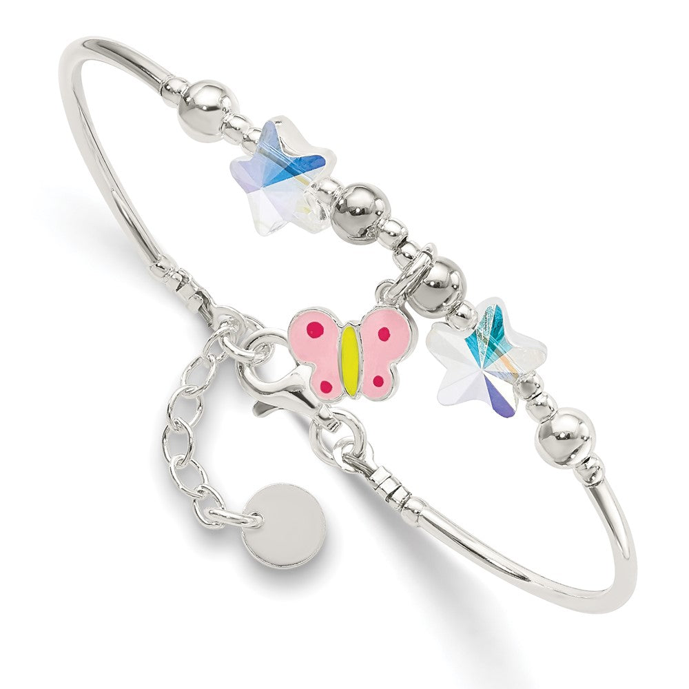 Sterling Silver Enamel Crystal Butterfly Stars w/ 1in ext. Children's Brace (4.36 grams)