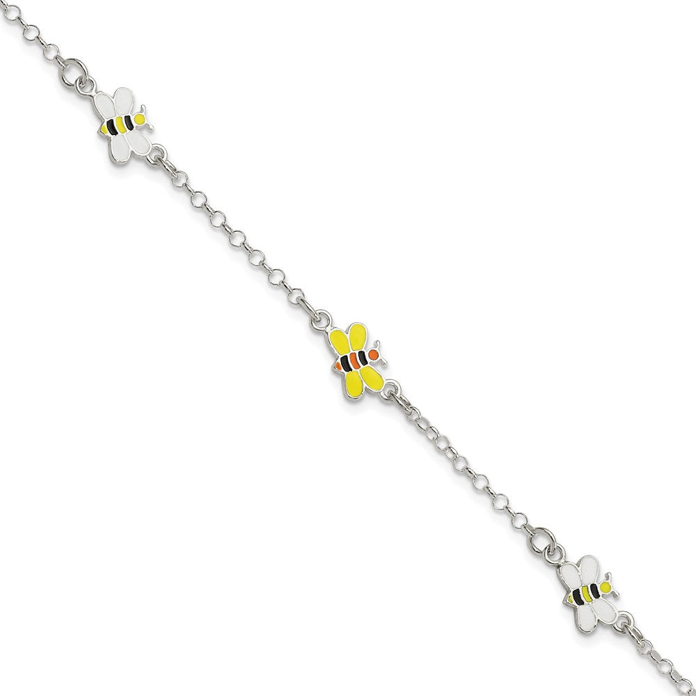 Sterling Silver Polished & Enameled Bees Children's Bracelet (2.81 grams)