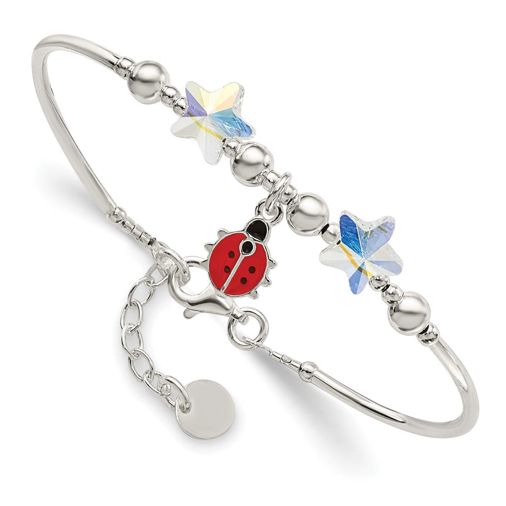 SS Enameled Ladybug & Crystal Stars w/ .75in ext. Children's Bracelet (4.3 grams)