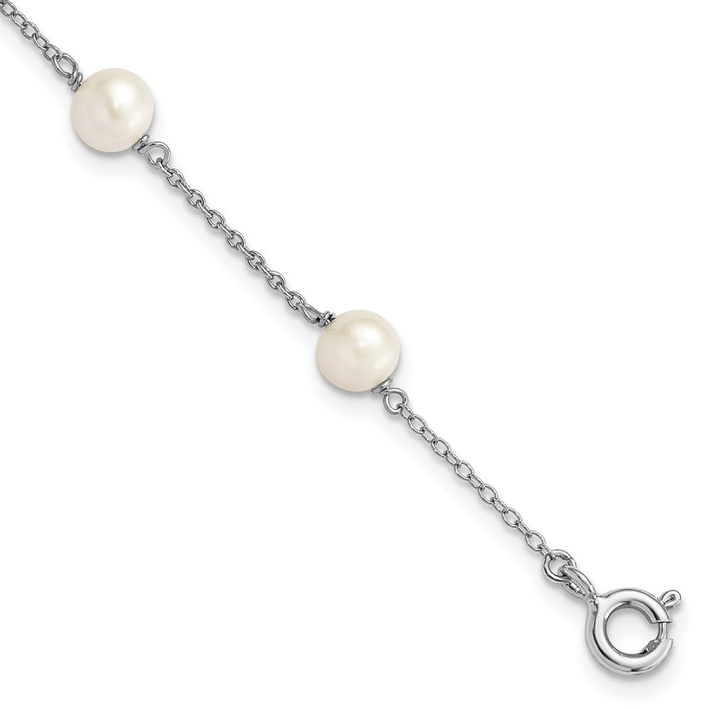 Sterling Silver RH-plated Polished 5-5.5mm FWC Pearl Children's Bracelet (0.57 grams)