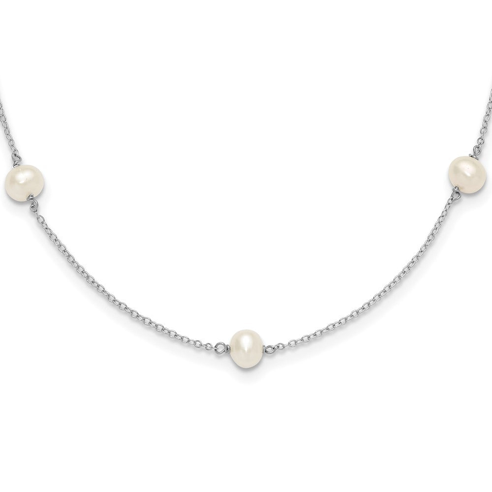 Sterling Silver RH-plated 5-5.5mm FWC Pearl 5-Station Children's Necklace (1.1 grams)