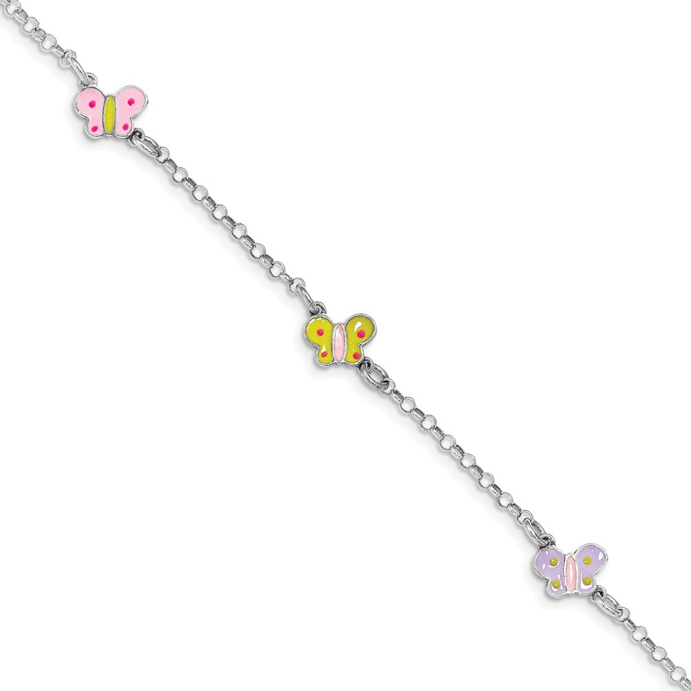 SS RH-plated Multi-color Enamel Butterflies Kid's Bracelet (2.6 grams)