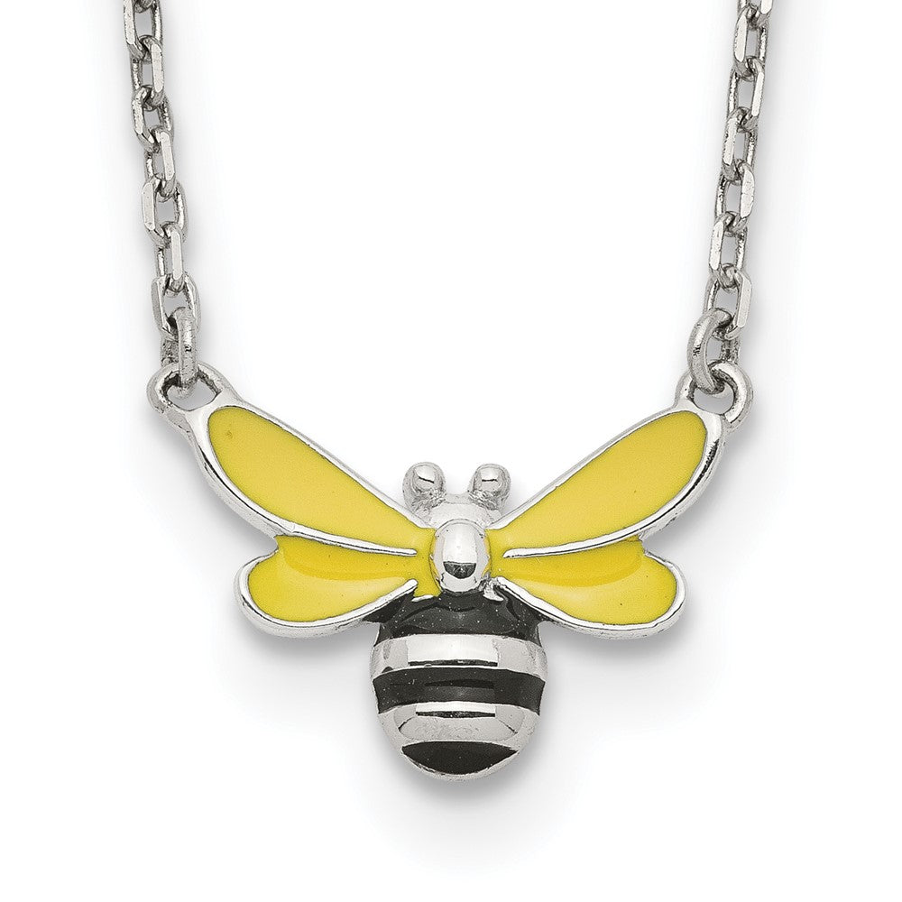 Sterling Silver RH-pltd Enamel Bumblebee w/ 2in Ext Childs Necklace (1.7 grams)