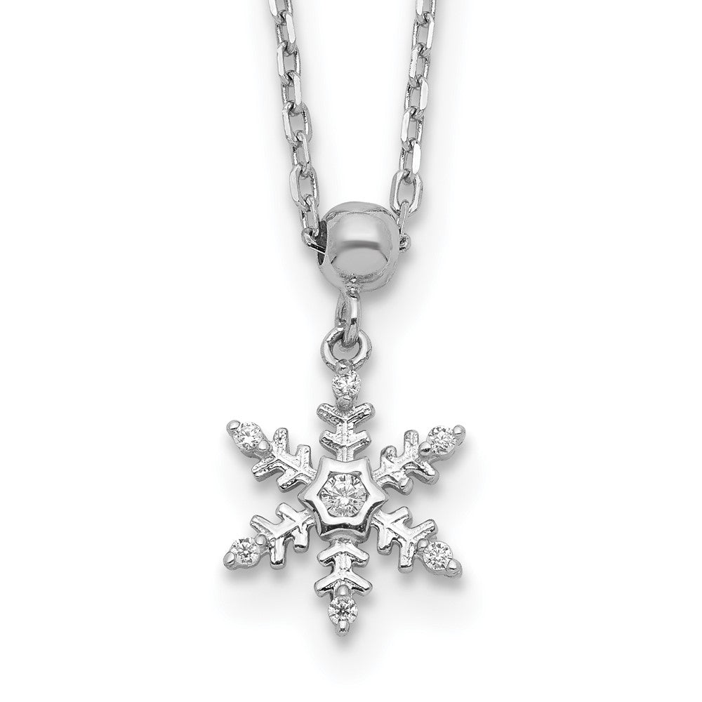 Sterling Silver RH-plated Polished CZ Snowflake w/2in Ext. Necklace (1.6 grams)