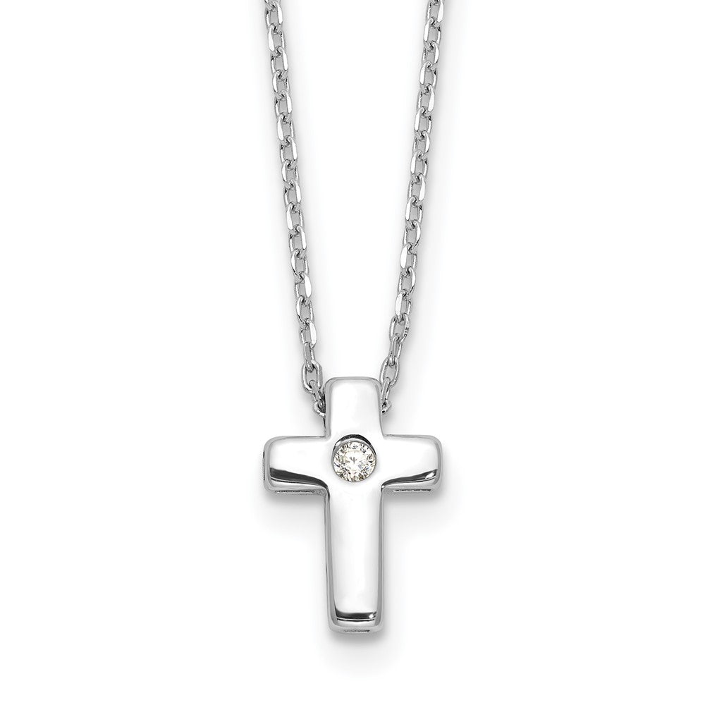 Sterling Silver Rhodium-plated CZ Cross 13in w/2in ext. Necklace (1.6 grams)