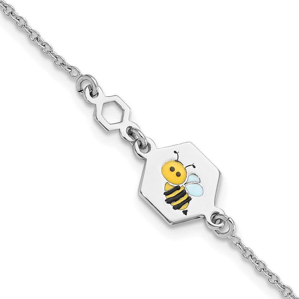 Sterling Silver Polished Enameled Bee 6in Children's Bracelet (1.56 grams)