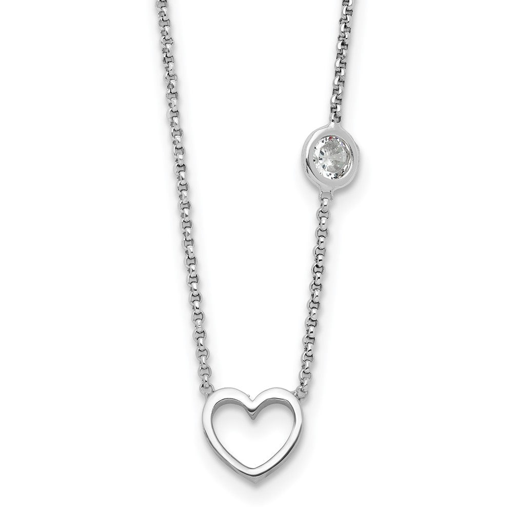 Sterling Silver Rhodium-plated CZ & Heart w/ 2in Ext. Children's Necklace (3.5 grams)