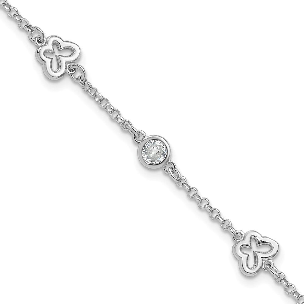 Sterling Silver Rhodium-plated CZ Butterfly w/1in Ext. Children's Bracelet (2.4 grams)