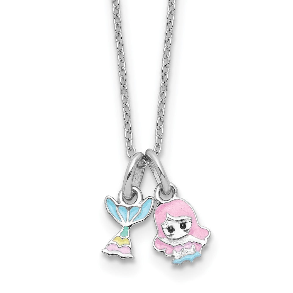 Sterling Silver RH-plated Multi-color Enamel Mermaid Children's Necklace (1.94 grams)