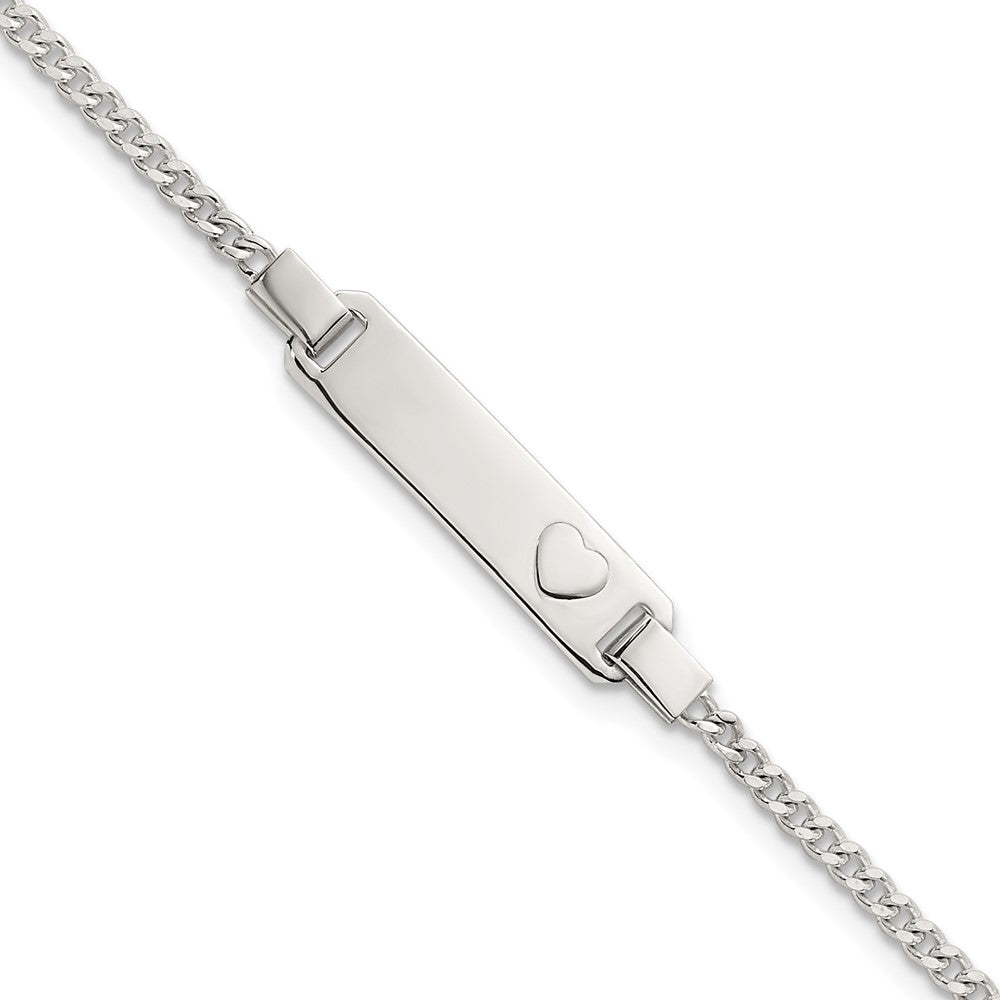 Sterling Silver Polished Heart Curb Link w/.5in Ext Children's ID Bracelet (2.68 grams)