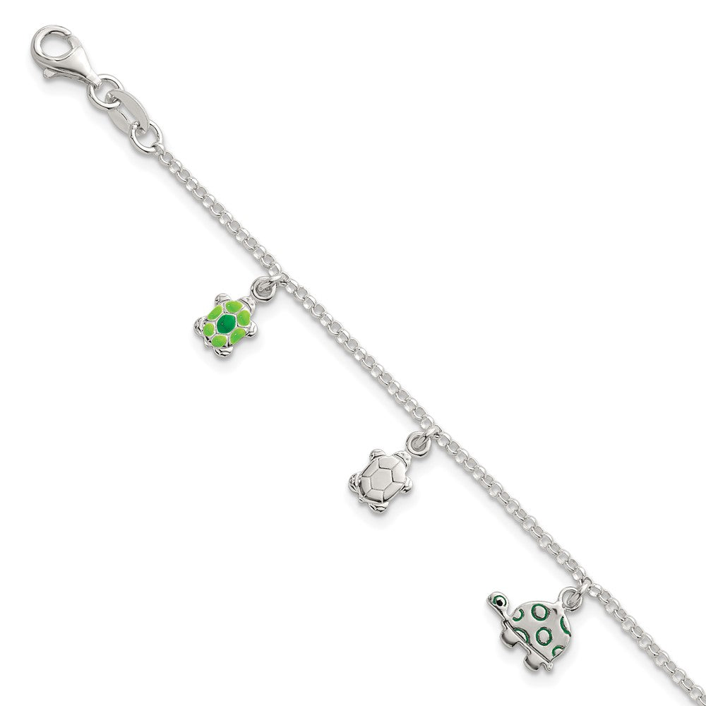 Sterling Silver Polished Enameled Turtles Children's Bracelet (3.34 grams)