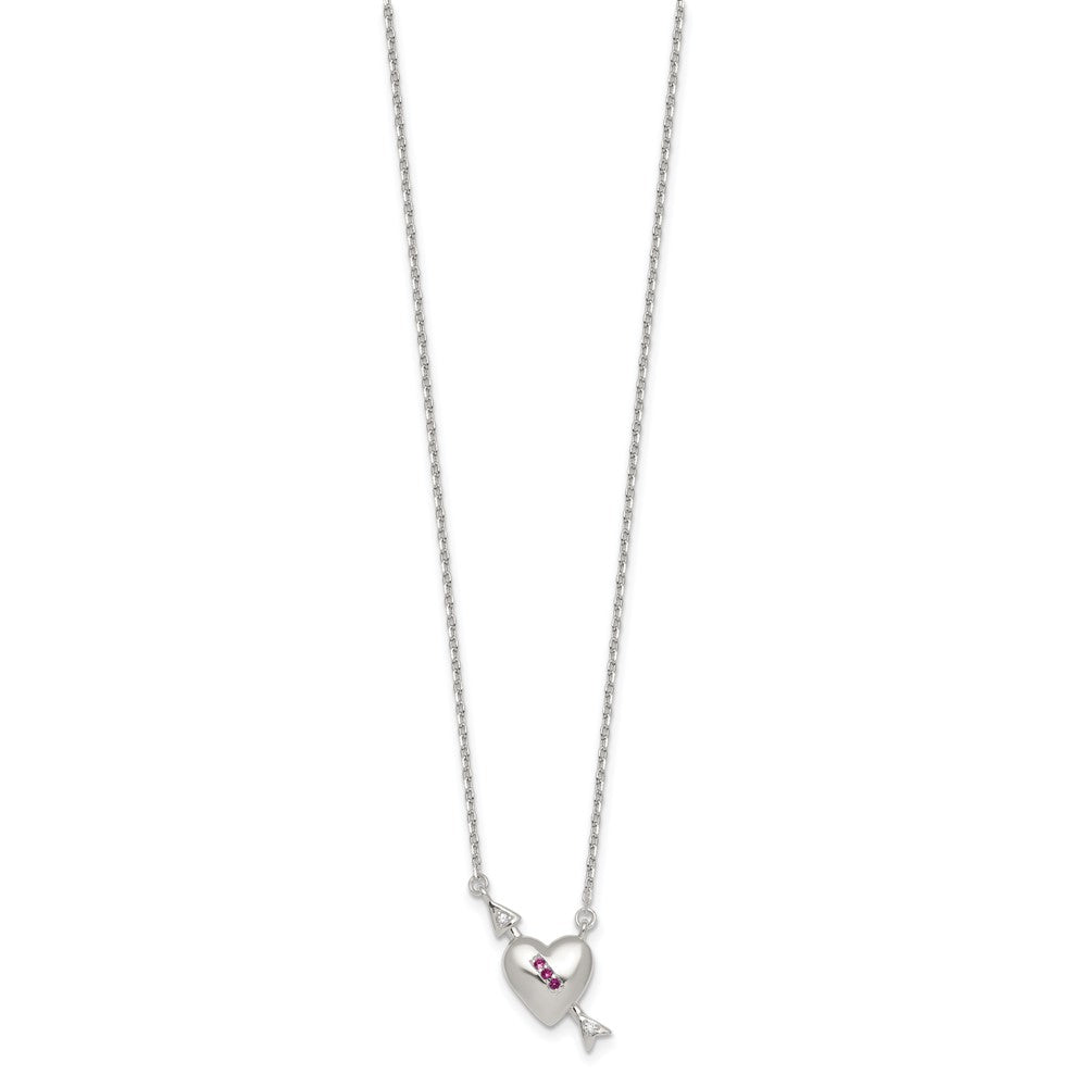 Sterling Silver Polished Pink and White CZ Heart and Arrow 16 inch with 2 inch Extension Necklace (3.09 grams)