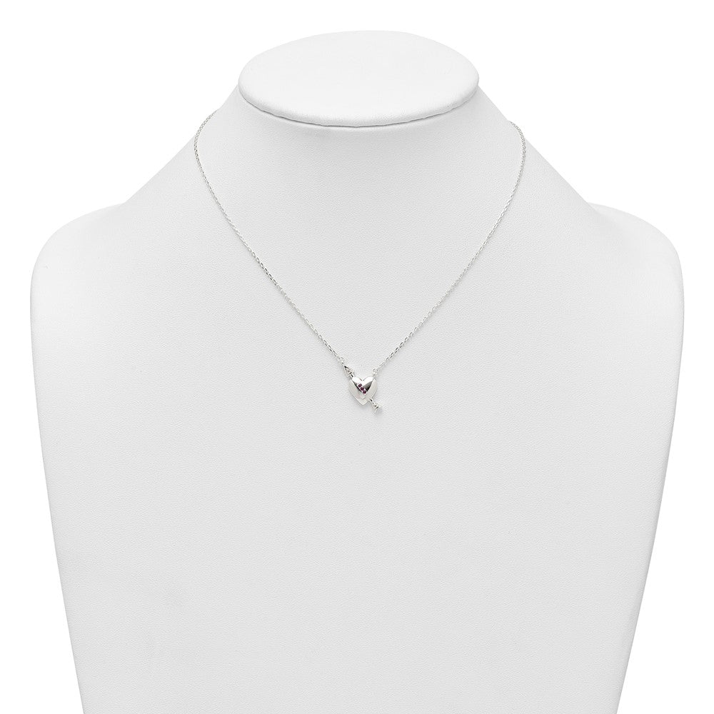 Sterling Silver Polished Pink and White CZ Heart and Arrow 16 inch with 2 inch Extension Necklace (3.09 grams)