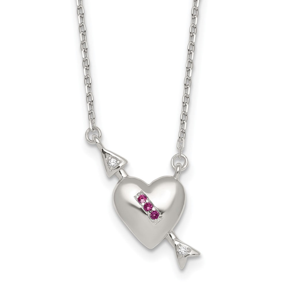 Sterling Silver Polished Pink and White CZ Heart and Arrow 16 inch with 2 inch Extension Necklace (3.09 grams)